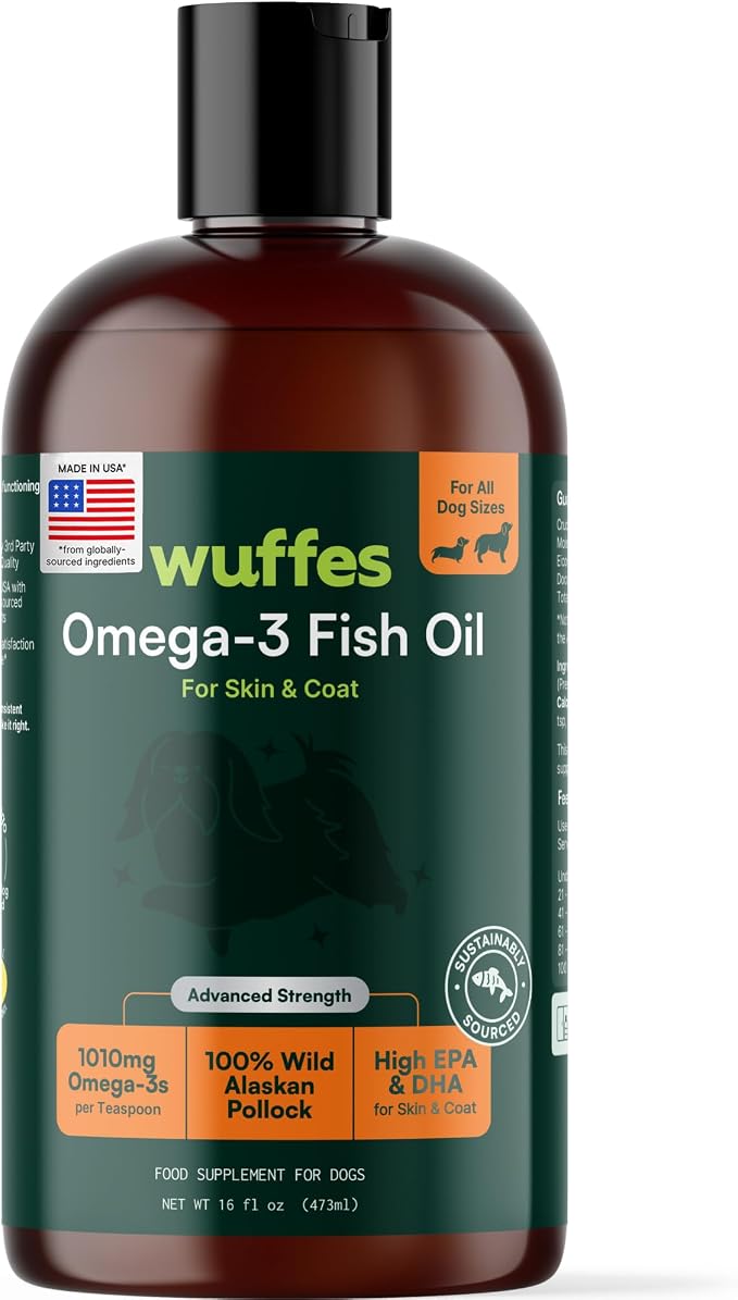 Advanced Omega 3 Fish Oil for Dogs, Natural EPA & DHA Fatty Acids, Supports Healthy Skin and Coat, Joint Nutrition, Digestion & Immune System - 100% Pure Wild Alaskan Fish Oil, 16 Oz