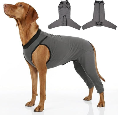 Potty-Friendly Dog Rear Leg Sleeve to Stop Lick, Dog Surgery Recovery Suit with Back Leg to Prevent Licking, Spay Suit for Female, Large Dogs Shirt After Surgery, Pant & Wound Cover Bodysuit, Gray 3XL