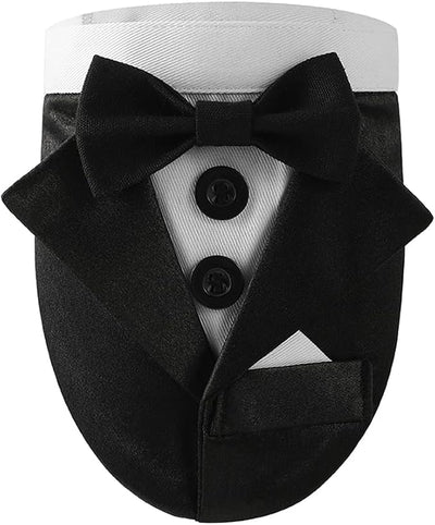 Tuxedo Dog Collar for Wedding Engagement and Birthday, Formal Dog Bandana Collar Costume with Bow Tie and Adjustable Buckle,Suitable for Small Medium Large Dog. (Black 2, L)