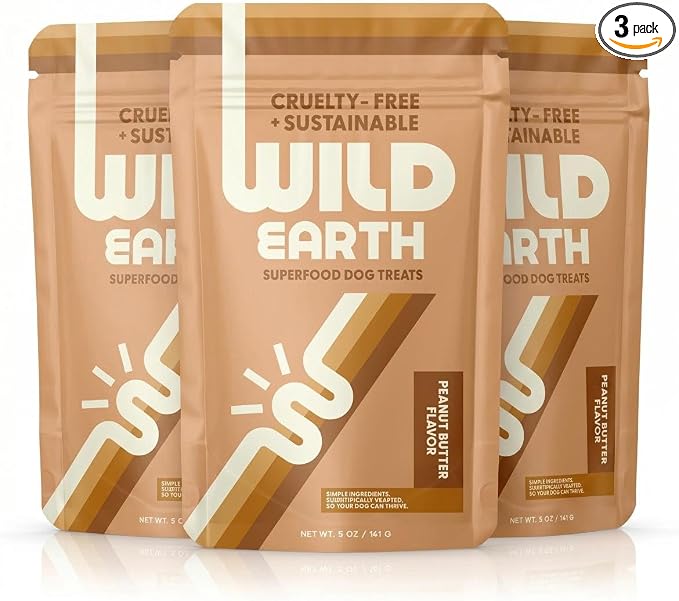 Wild Earth Superfood Dog Treats, Plant Based Dog Treats with Omega Acids, Prebiotics & Koji Protein, No Fillers, Veterinarian-Developed, Peanut Butter Flavor (3-Pack)