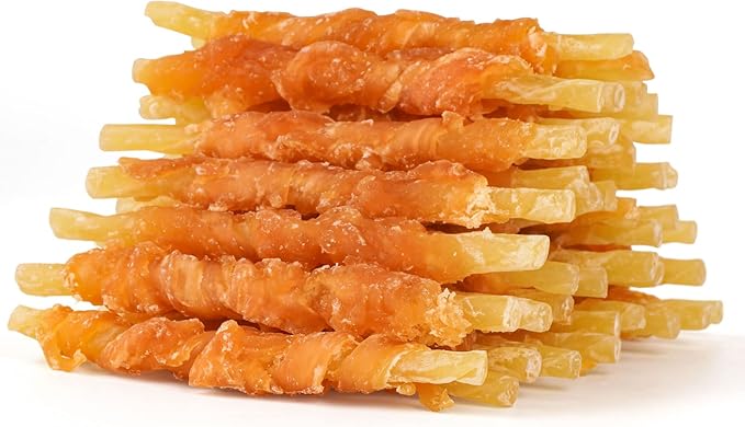Dog Treats, 4.5-4.7 Inch Chicken Wrapped Codfish Sticks, Soft Chewy Training Treats for Small Dogs, Low-Fat Rawhide-Free Chews, 14.11 oz (40 Count)
