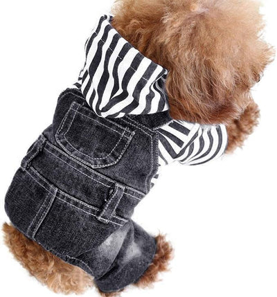 SILD Pet Denim Jumpsuit Dog Jeans Hoodies Cool Blue Coat Medium Small Dogs Classic Jacket Puppy Blue Vintage Washed Vests (XXL, Black)
