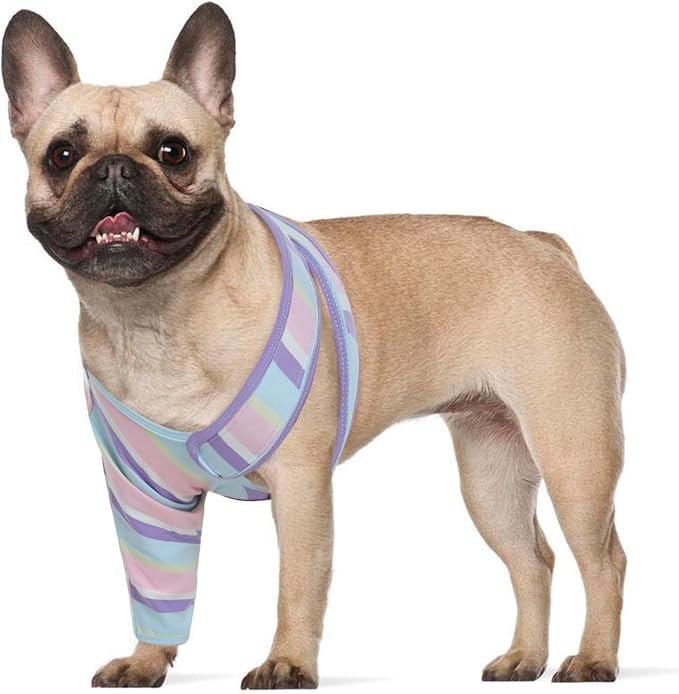 ROZKITCH Dog Sleeve to Prevent Licking Right Left Leg, Only for Front Leg Protection Anti Scratching Wound Skin Problems, Stretchy Material for Sprain ACL CCL Arthritis Joint Care Stripe XS
