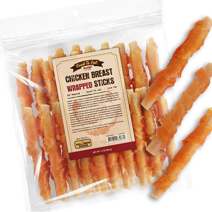 Dog Treats, All Natural, Low Fat, Premium Training Chews, Healthy & Easily Digestible, Treat and Train, Chicken Breast Wrapped Sticks,1.5lb