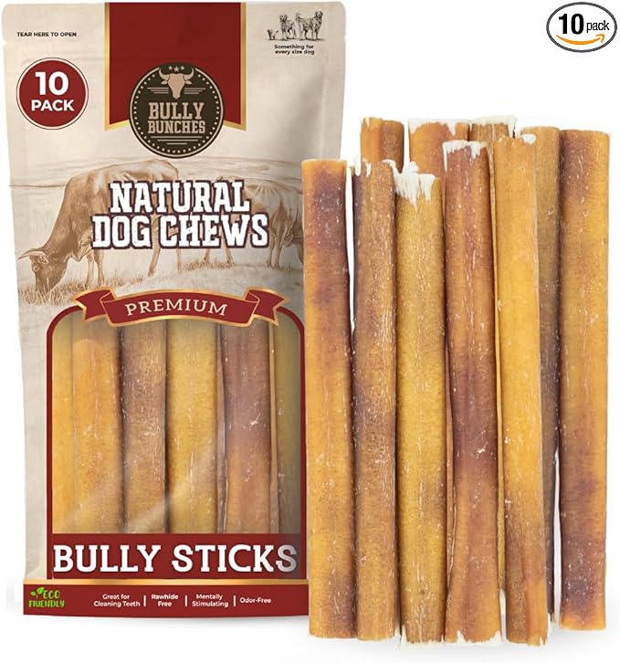 Bully Bunches Premium (6" Standard - 10 Pack) Odor-Free Bully Sticks for Small to Medium Dogs & Puppies - Consistently Sized, Long Lasting Chews for Oral Care - All Natural, 100% Beef Dog Treats