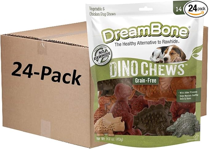 Dreambone Small Dinochews, Grain Free Dog Chews, 14 Count (Pack of 24)