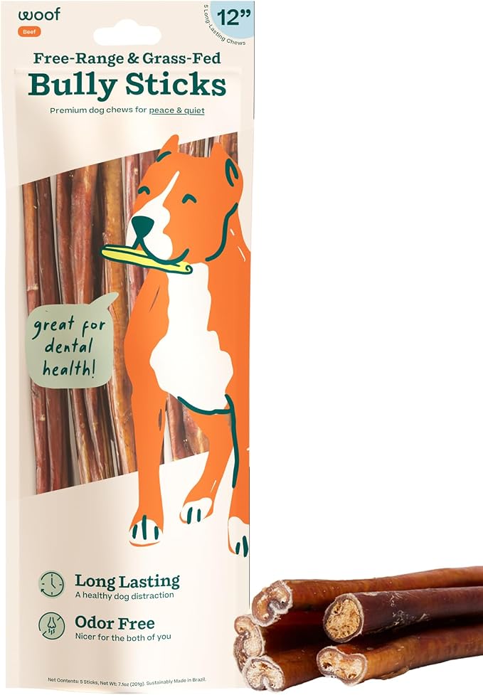Bully Sticks Dog Treats - Chew Sticks for Dogs - Long-Lasting Dog Chew Treats - Made with Free-Range, Grass-Fed Beef - 12" Sticks - 5pk