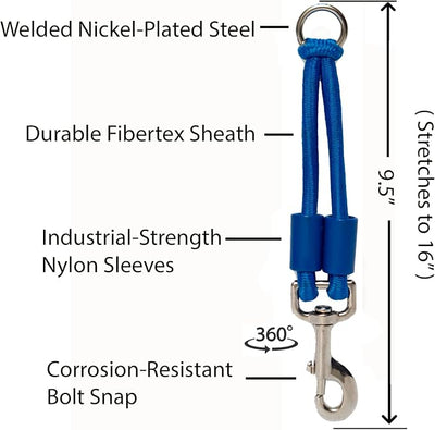 BUNGEE DOG LEASH EXTENSION – Patented Shock Absorber Attachment Protects You and Your Dogs – Works with ANY Leash & Collar or Harness – a MUST for Retractable Leashes – PICK SIZE/COLOR BELOW