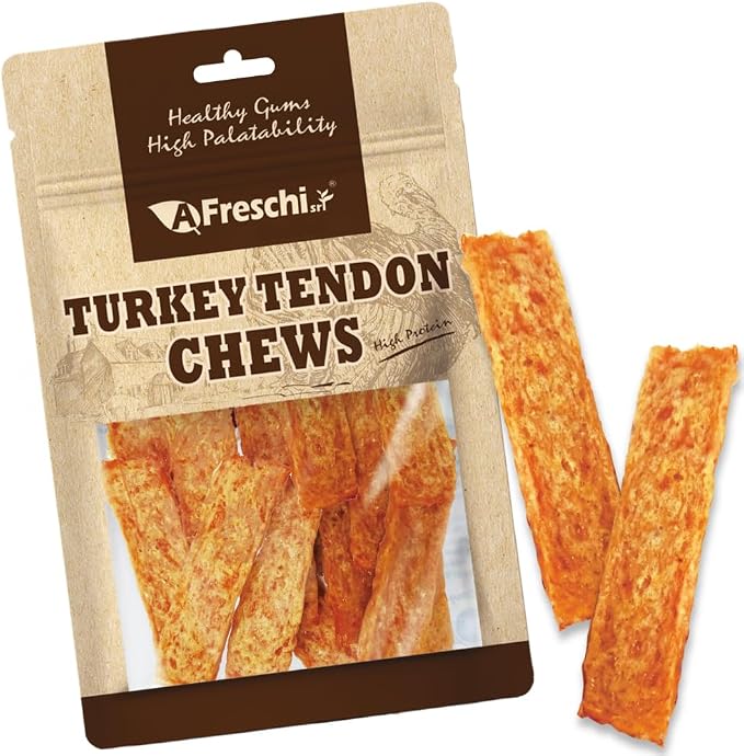 Turkey Tendons for Dogs, USA-Sourced, Healthy Dog Treats, Rawhide-Free Puppy Chews, Long Lasting, All Natural, Hypoallergenic Dog Treats, Sliced, 3.5 oz Pack