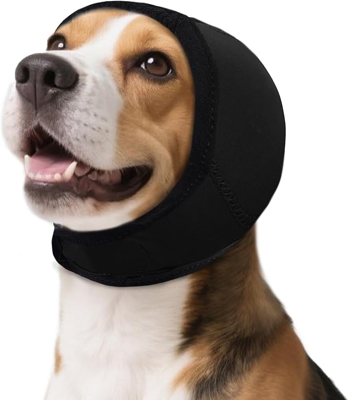 Dog Calming Hoodie, Dog Ear Muffs Noise Protection & Anxiety Relief, No Shake Ear Wraps for Dogs Quiet Ears Cover Headband for Fireworks Grooming Swimming Bathing Force Drying