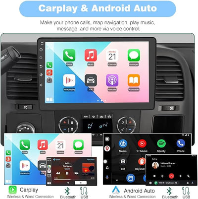 Junsun Car Radio Stereo for Chevy Chevrolet Silverado 2007 2008 2009 2010 2011 2012 2013 GMC Sierra Yukon with Wireless CarPlay Android Auto Bluetooth Backup Camera
