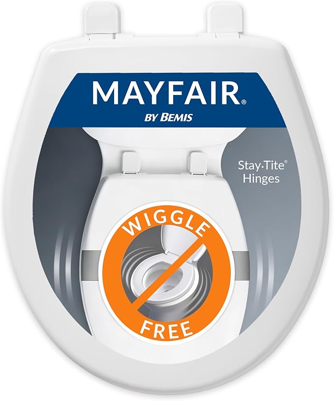 Mayfair Caswell Modern Slow Close Toilet Seat, Durable Plastic Seat, Made in USA, Round, White