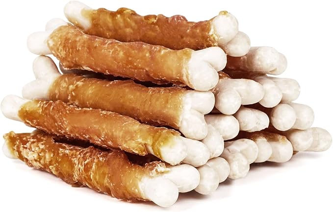 Dog Treats, Chicken Wrapped Calcium Bones Without Rawhide, 4 Inch Training Treats for Teeth Cleaning and Fresh Breath, Chews for Puppy and Small Dogs (10 Ounce - Pack of 1)