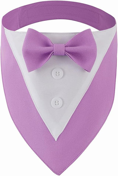 Dog Tuxedo Collar for Wedding Engagement and Birthday, Formal BandanaTux Suit Costume with Bow Tie and Adjustable Buckle,Suitable for X-Large Pup (Purple, XL)