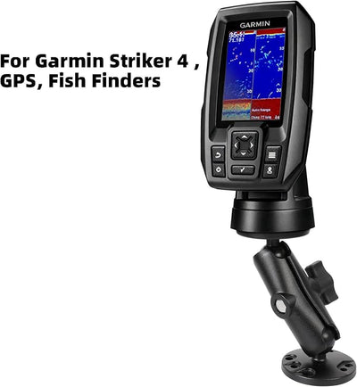 Aluminum Kayak 1" Ball Mount for Garmin Striker 4 / Plus 4 / Vivid 4cv, Fish Finder Mount with Round Plates & T-Bolt Track Base, Medium Arm Marine Electronic Holder Compatible with Lowrance, Raymarine
