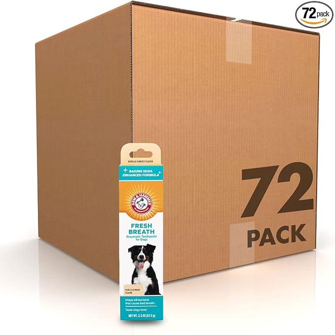 Arm & Hammer for Pets Fresh Breath Enzymatic Dog Toothpaste Vanilla Ginger Flavor Baking Soda Dental Gel Eliminates Bad Breath Safe Puppies Adult Dogs 2.5 OZ 72 Pack for Daily At-Home Dental Care