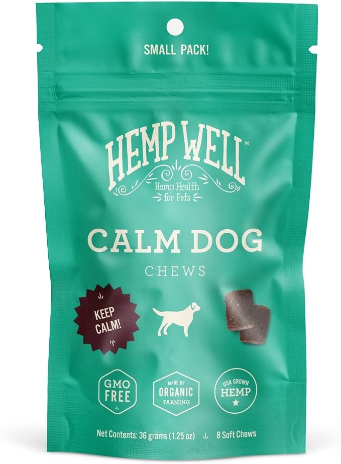 Calm Dog Soft Chews: Organic Hemp Infused with Melatonin - Calming Chews for Separation, Thunderstorms, and Stress - 8 Chews