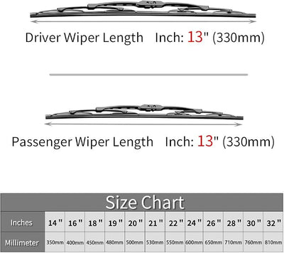 OTUAYAUTO 13"+13" Front Windshield Wiper Blades - Replacement for Jeep Wrangler TJ 1997-2006 Window Wipers - J Hook Premium All Weather - Original Factory Quality (Pack of 2)