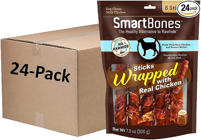 SmartBones Chicken-Wrapped Sticks For Dogs With Real Peanut Butter, Rawhide-Free 8 Count, (24 Pack)