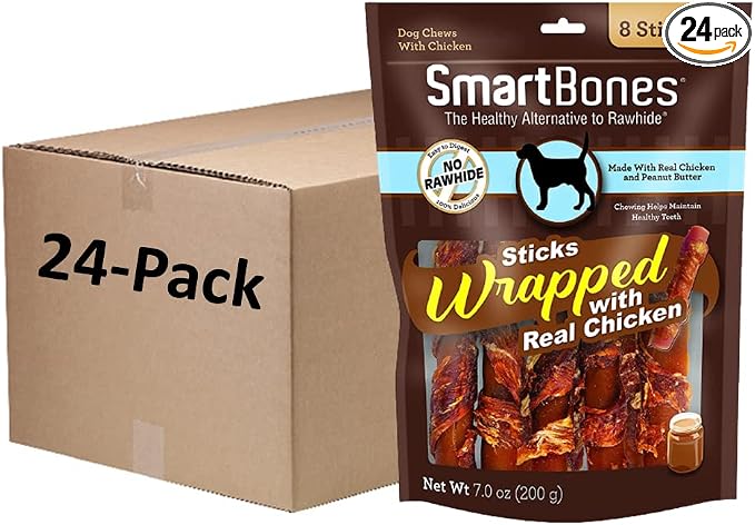 SmartBones Chicken-Wrapped Sticks For Dogs With Real Peanut Butter, Rawhide-Free 8 Count, (24 Pack)