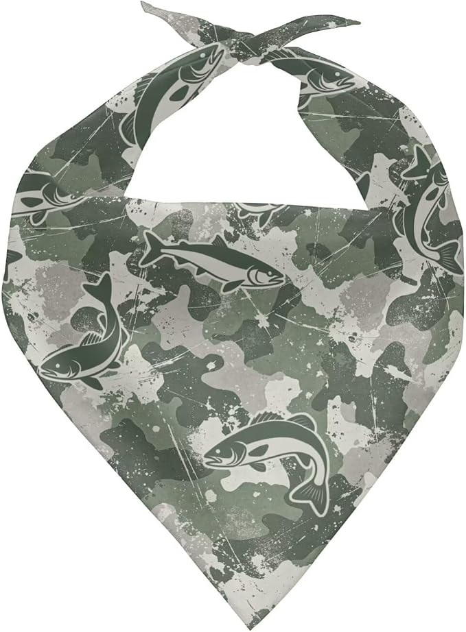 Fish Camo Hunting Dog Bandana Handkerchiefs Scarfs Triangle Bibs Washable Double Reversible Kerchief Scarf Adjustable Accessories for Small to Large Dog Puppy Cat