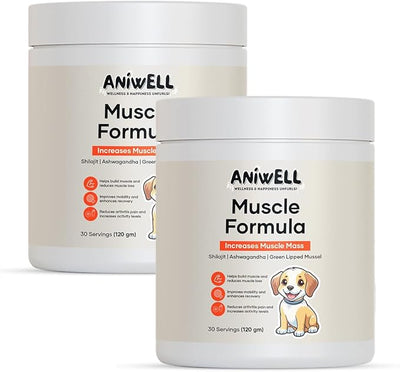 Muscle Formula for Dogs – Glucosamine Chondroitin & Green Lipped Mussel | Shilajit Ashwagandha | Hip and Joint Supplement for Dogs Muscle Strength & Mobility | Dog Joint Supplement | Pack of 2