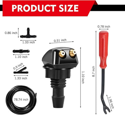 10 PCS Windshield Washer Nozzles Kit, Adjustable Front Hood Jet Kit with Hose, Double-hole Windscreen Wiper Spray Set, Universal for Most Cars, Trucks, SUVs (Multicolored)