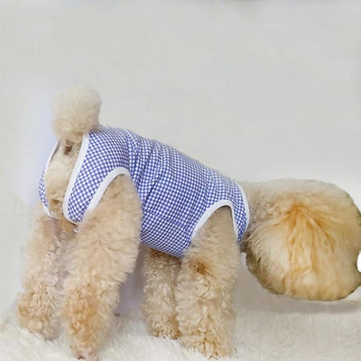 Dog’s Recovery Suit Post Surgery Shirt for Puppy, Wound Protective Clothes for Little Animals(Blue White Plaid-XXS)
