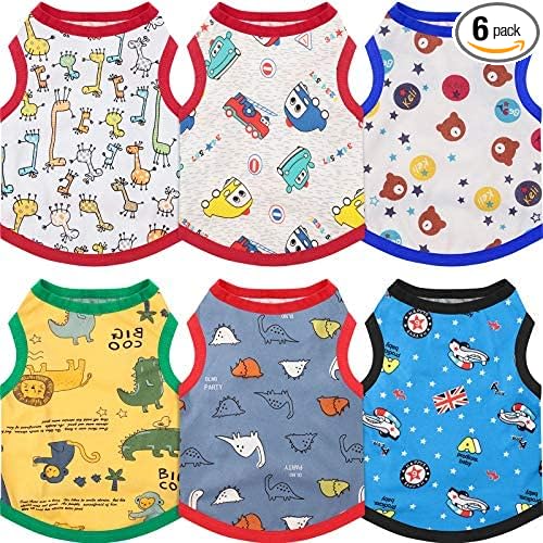 6-Piece Dog Shirts - Cute Printed Cotton Pet Shirts & Sweatshirts for Dogs (M)