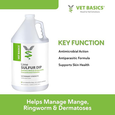Vet Basics Lime Sulfur Dip – Skin Itch Relief Concentrated Antimicrobial & Antiparasitic Solution for Dogs, Cats, Puppies, Kittens & Horses, Helps Manage Ringworm, Mange, Skin Irritation, 1 Gallon