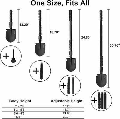 iunio Camping Shovel,Shovel Folding, Portable, Multitool, Foldable Entrenching Tool, Collapsible Spade, for Backpacking, Trenching, Hiking, Survival, Car Emergency