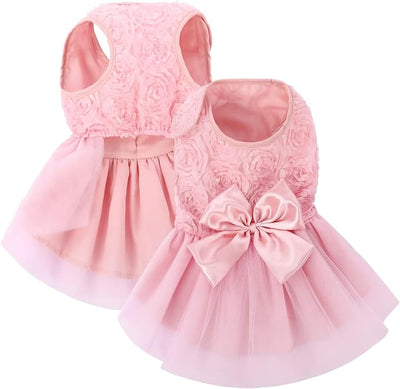 ASENKU Dog Dress Pet Wedding Dress Princess Lace Puppy Birthday Party Outfit Formal Apparel Girl for Small Medium Dogs Cats (Medium, Pink)