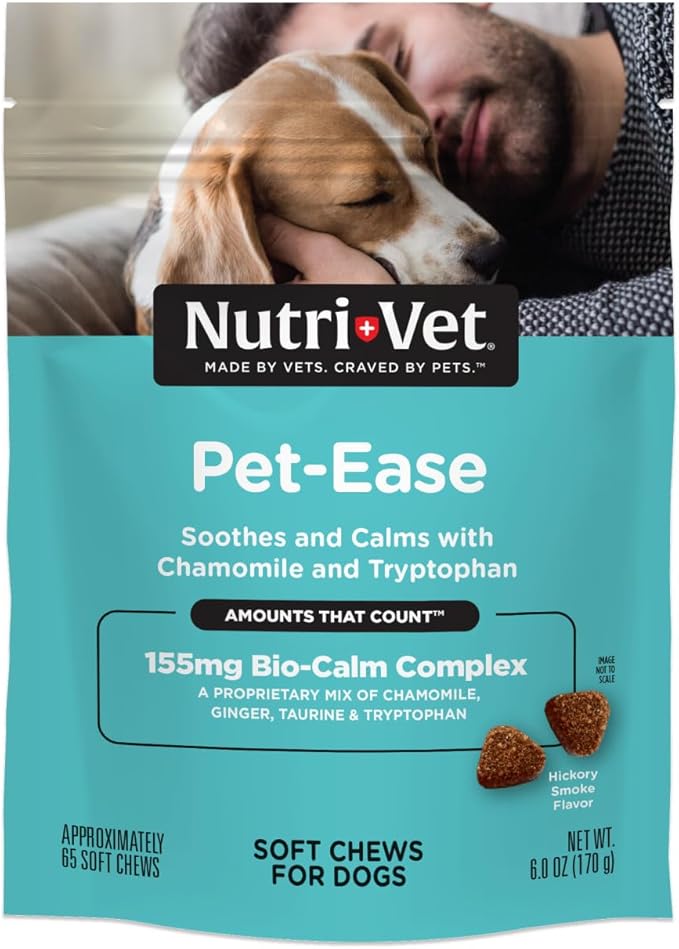 Pet-Ease Soft Chews for Dogs, Vet Formulated with Chamomile & Tryptophan to Soothe and Calm During Storms, Separation Anxiety, and Loud Noises, Dog Calming Supplement, 6.0 oz