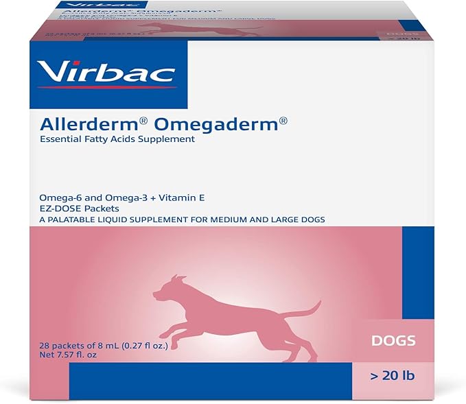 ALLERDERM OMEGADERM® Essential Fatty Acids Supplement - Omega 3, Omega 6, Vitamin E Supplement | Allergy Support for Medium/Large Dogs – 28 Daily doses