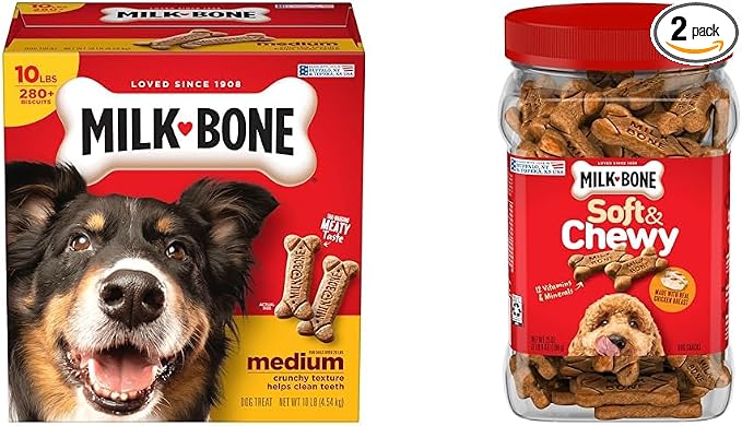 Milk-Bone Dog Treats Bundle: Original Biscuits for Medium Dogs 10 Pounds + Soft & Chewy Chicken 25 Ounce