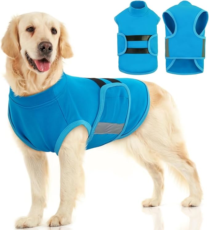Dog Anxiety Relief Coat,Comfort Anxiety Vest for Dogs,Adjustable Dog Anxiety Calming Wrap for Fireworks,Thunderstorm,Travel,Separation,Anxiety Jacket for Large Dogs,L,Blue