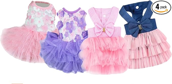 Dog Dresses, Fashion Pet Dog Clothes, Striped Mesh Puppy Dogs Princess Dresses (Purple/Pink(4pack), X-Small)