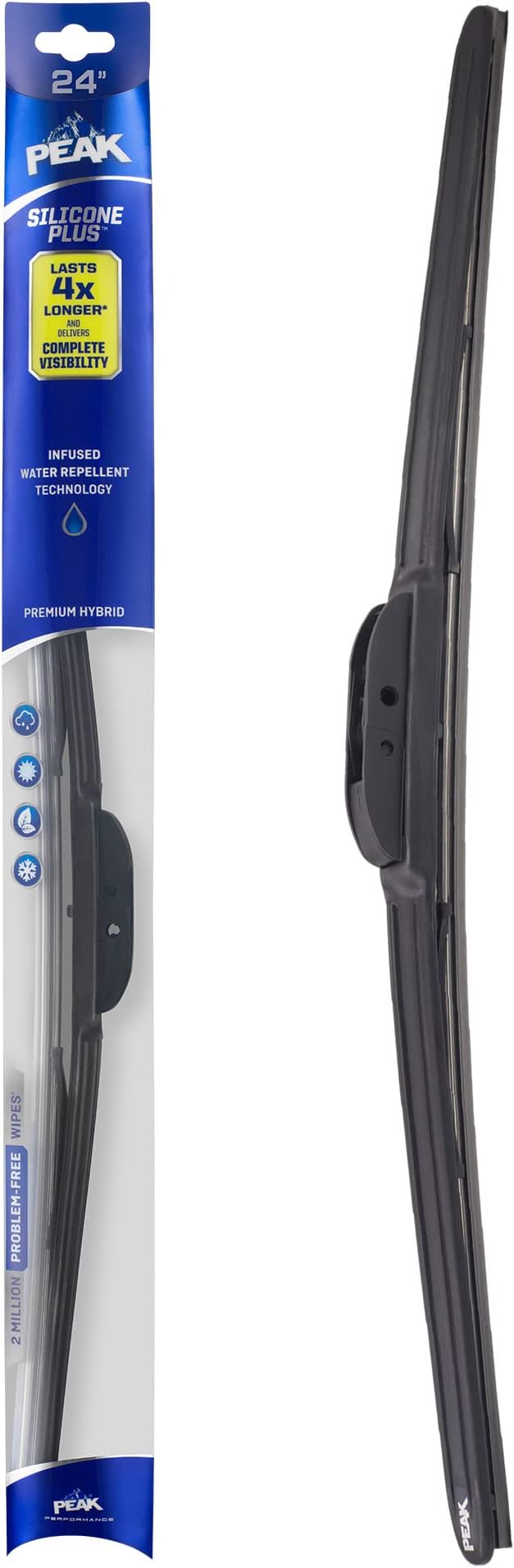 PEAK Silicone Plus 24" All-Weather Hybrid Windshield Wiper Blade, Premium Replacement Front Windshield Wiper Blade with Universal Connector, Pack of 1
