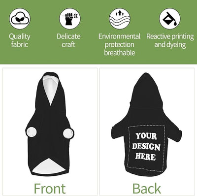 Dog Clothes, Custom Dog Hooded Sweatshirt, Personalized Pet Costume Robe Shirt with Text/Image/Club Name/Pet Shop Logo for Small Medium Large Dogs and Cats, Black, XXS