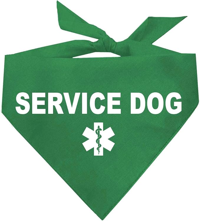 Service Dog Dog Bandana | 100% Cotton Adjustable Triangle |Service Dog | Working Animal | Assistance |Green, X-Small (307)