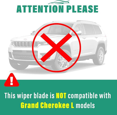 26" 20" 12" Windshield Wiper Blades Replacement for Jeep Grand Cherokee 2022 2023 2024 2025 (Not Suitable for Cherokee L) Premium All Weather Front Rear Wipers Set - OEM Quality (Pack of 3)