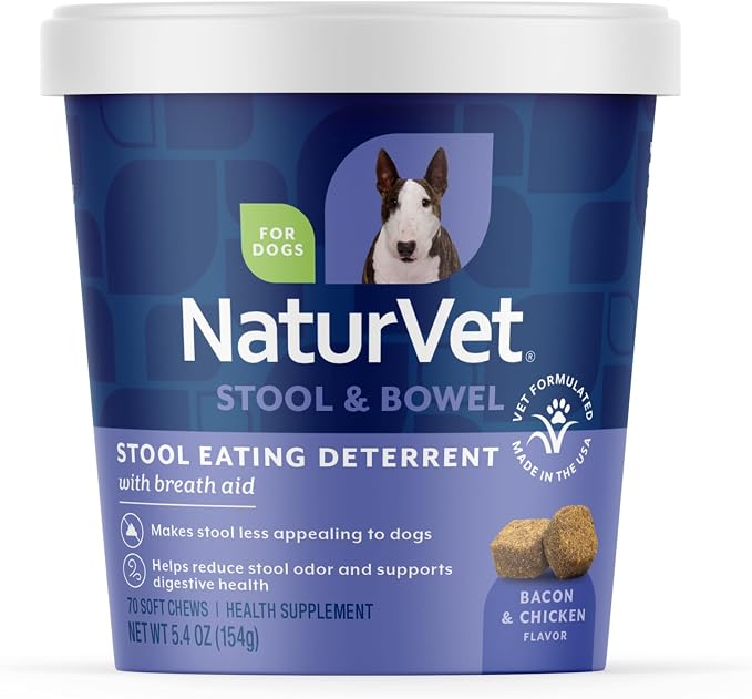 Coprophagia Stool Eating Deterrent Plus Breath Aid – Deters Dogs from Consuming Stool – Enhanced with Breath Freshener, Enzymes & Probiotics – 70 Soft Chews