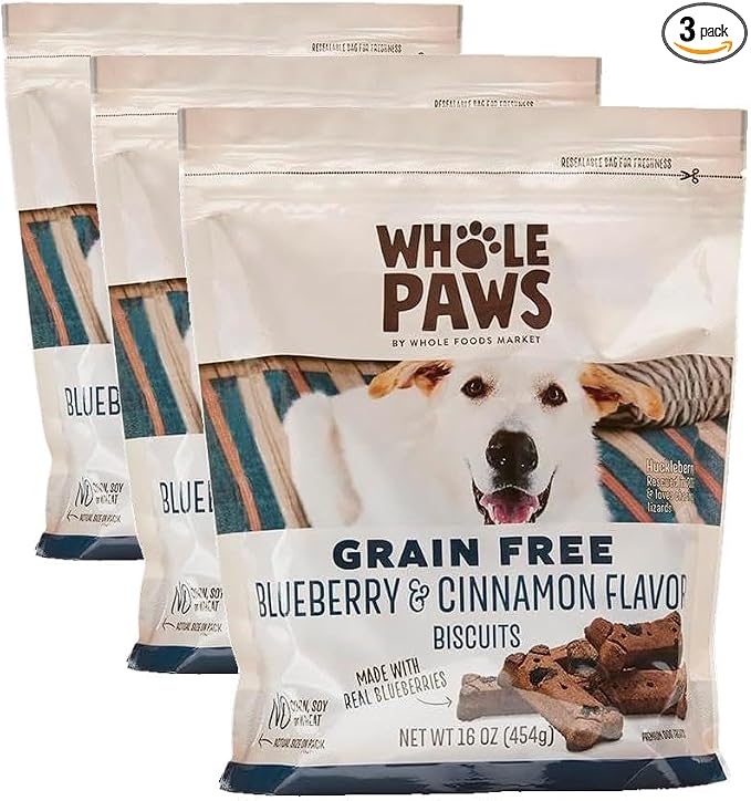 Whole Paws, Grain-Free Dog Biscuit Treats, Blueberry & Cinnamon Flavor, 16 Ounce (Pack of 3)