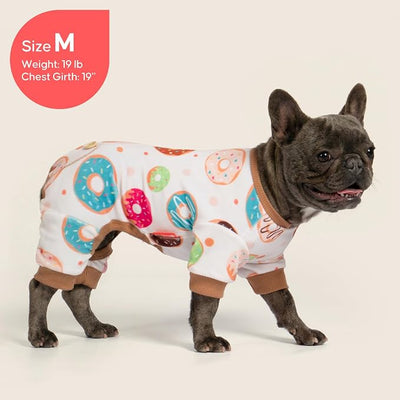 KYEESE Dog Pajamas, Soft Dog Pajamas for Small Dogs Boy Girl, Stretchy Dogs Pjs Velvet Pet Jumpsuit Sleepwear, Comfy Jammies Lightweight Pet Onesie Outfit, Donut, L