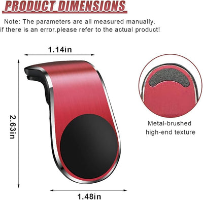 YoRise Magnetic Car Phone Holder, L Type 360° Rotatable Adjustable Car Air Vent Cellphone Mount, No-Hand Clip-On Navigation Bracket, Universal Vehicle Smartphones Stand Accessories (Red-2PCS)