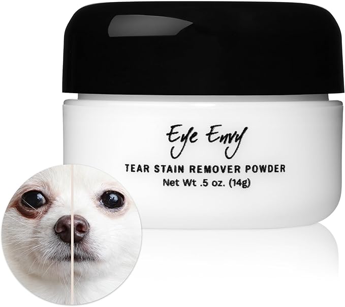 Tear Stain Remover Powder for Dogs and Cats. Natural, Safe Formula. Apply Around Eyes. Absorbs and Cleans Tears and Staining. Keeps Area Dry. Made in The USA. (.5 oz)