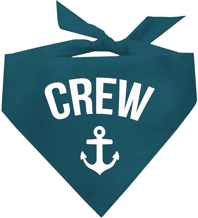 Crew with Anchor Dog Bandana | Dog Bandana | 100% Cotton | Made in USA | Lake & Boats | Outdoors & Fishing & Camping | Father's Day | Summer | Teal, One Size (265)