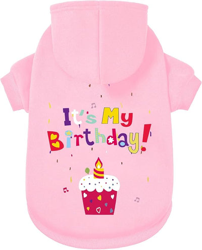 Dog Sweater Dog Hoodie Cold Weather Coat Hooded Sweatshirt for Puppies,Cats, Small Medium Large Dogs (Pink(It's My Birthday), Small)