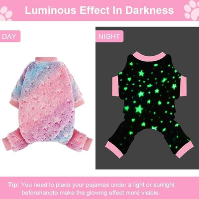 Pajamas for Small Dogs, Glow in Dark Tie Dye Unicorn Dog Sweater, Super Soft Velvet Material Chihuahua Yorkie Tiny Dog Clothes Outfits (Small,Star)