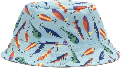 THE WORTHY DOG Gone Fishin' Bucket Hat for Dogs – Lightweight Pet Sun Hat with Adjustable Chin Strap, Soft Brim & Bright Colors - Blue, Small